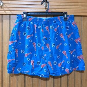 Bottoms Out Novelty Boxer Shorts Guitar Print Blue Mens Sleepwear‎ Large